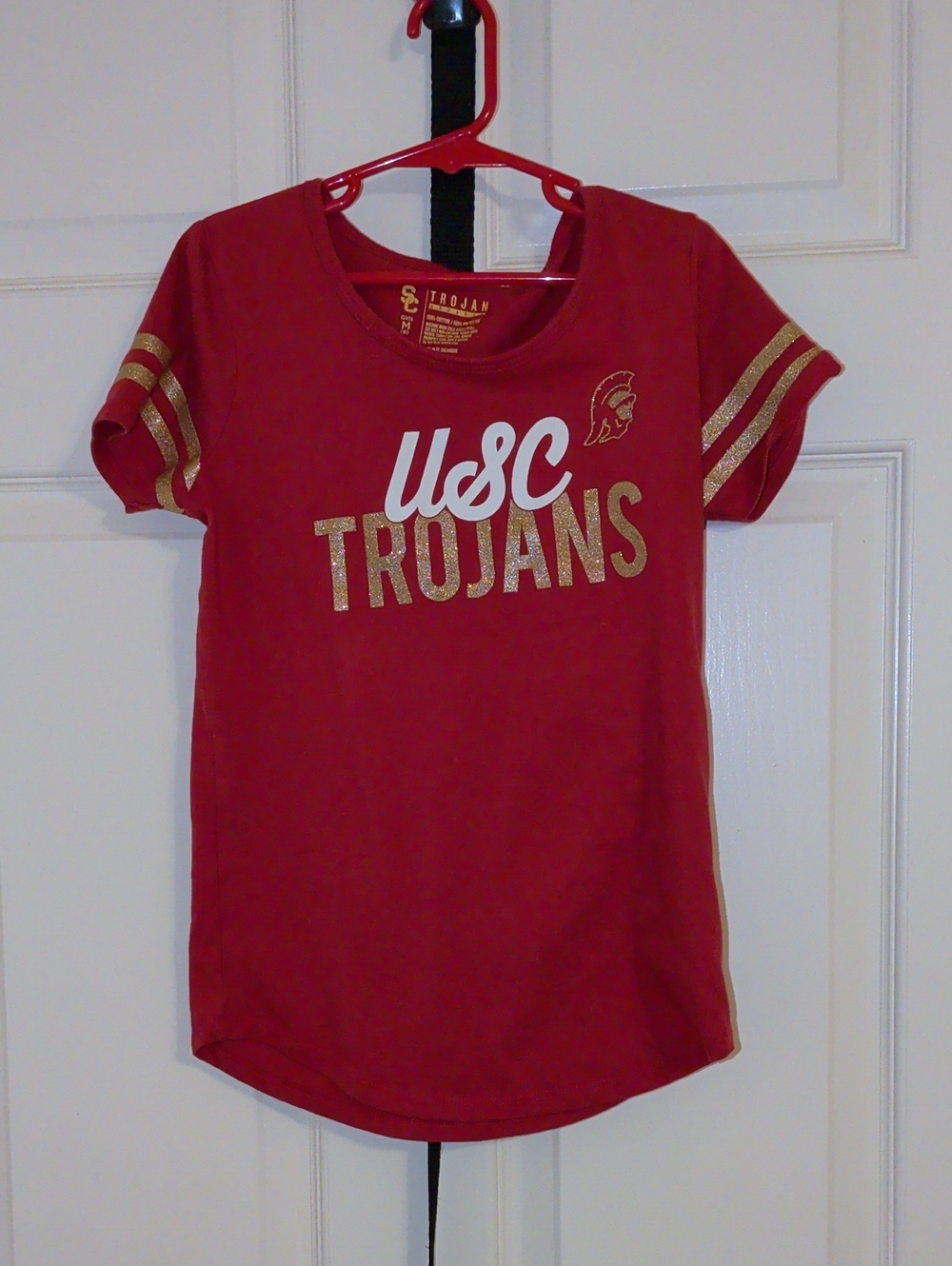 USC Trojans Girls' Red Glitter Logo Tee